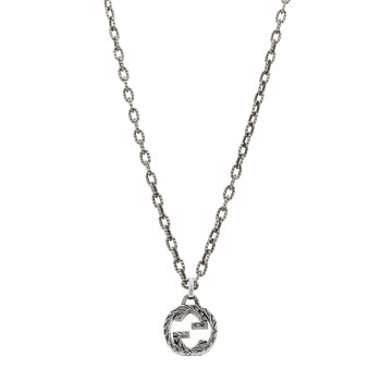 GUCCI Sterling Silver Small Textured Interlocking G Pendant Necklace