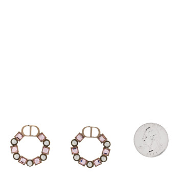 CHRISTIAN DIOR Crystal Pearl Petit CD Earrings Gold Pink