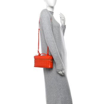 BOTTEGA VENETA Calfskin Intrecciato Bang Bang Vanity Case Orange