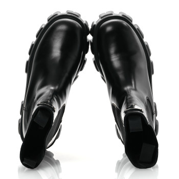 PRADA Spazzolato Rois Triangle Monolith Chelsea 55mm Boots 39 Black