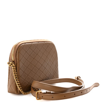 SAINT LAURENT Lambskin Quilted Gaby Zipped Pouch Dark Cork