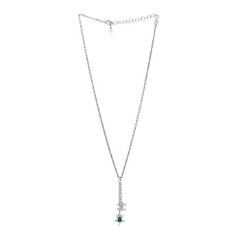 CHANEL Crystal CC Star Drop Necklace Silver Green 1668950