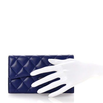 CHANEL Lambskin Quilted Large Flap Wallet Blue