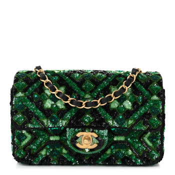 CHANEL Sequin Mosaic Mini Rectangular Flap Green Black