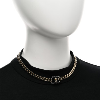 CHANEL Crystal Pearl CC Lock Short Necklace Gold Black