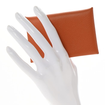 HERMES Epsom Verso Calvi Card Case Orange Celeste