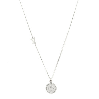 LOUIS VUITTON Metal Crystal Twisted Flower Pendant Necklace Silver
