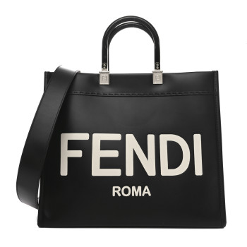 FENDI Vitello King Plexiglass Medium Fendi Sunshine Shopper Tote Black White