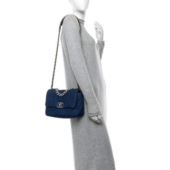 CHANEL Denim Quilted Medium Chanel 19 Flap Blue