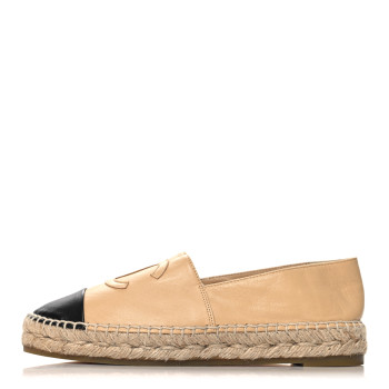 CHANEL Lambskin CC Espadrilles 37 Beige Black