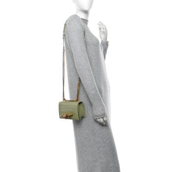 ALEXANDER MCQUEEN Calfskin Crocodile Embossed Knuckle Shoulder Bag Sage
