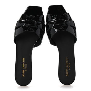 SAINT LAURENT Patent Tribute 05 Slide Sandals 36.5 Black