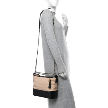 CHANEL Aged Calfskin Quilted Medium Gabrielle Hobo Beige Black