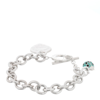 TIFFANY Sterling Silver Enamel Return To Tiffany Heart Tag Ladybug Toggle Bracelet Blue