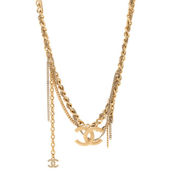 CHANEL Metal Chain Link CC Multi Strand Choker Necklace Gold