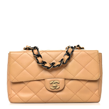 CHANEL Lambskin Quilted Medium Single Flap Beige
