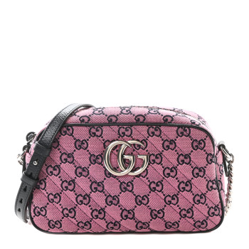 GUCCI Monogram Multicolor Matelasse Diagonal Small GG Marmont Chain Shoulder Bag Pink Blue