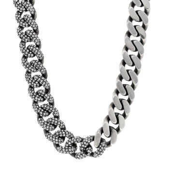SAINT LAURENT Crystal Curb Chain Necklace Oxidized Silver
