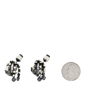 CHRISTIAN DIOR Pearl Crystal Tribales Butterfly Star Dangle Earrings Ruthenium Multicolor