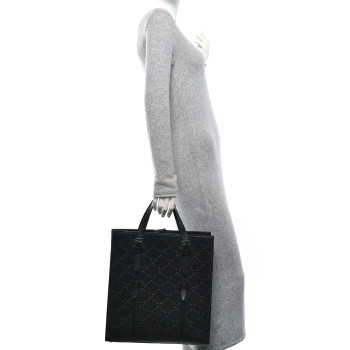 GUCCI Calfskin GG Tennis Embossed Medium Tote Bag Black