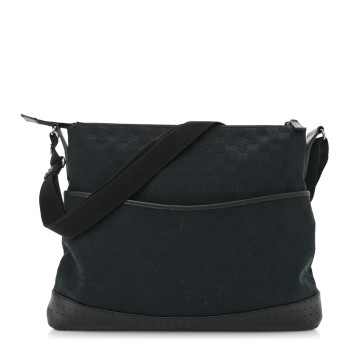 GUCCI Monogram Calfskin Perforated Medium Flat Messenger Bag Black