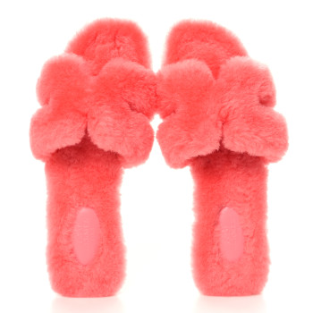 HERMES Woolskin Oran Sandals 38.5 Rose Du Desert