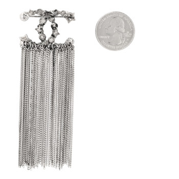 CHANEL Metal Pearl Chain Fringe CC Brooch Silver