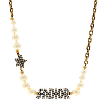 CHRISTIAN DIOR Metal Pearl Crystal J'Adior Choker Necklace Antique Gold