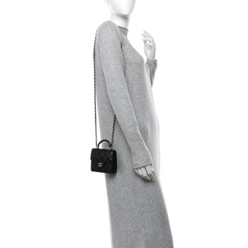 CHANEL Lambskin Quilted Top Handle Flap Clutch With Chain Black