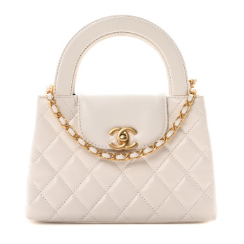 CHANEL Shiny Aged Calfskin Quilted Nano Kelly Shopper White