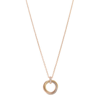 CARTIER 18K Pink White Yellow Gold Diamond Trinity Pendant Necklace