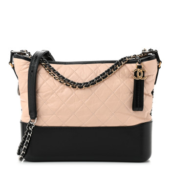 CHANEL Aged Calfskin Quilted Medium Gabrielle Hobo Beige Black