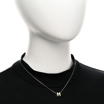 HERMES Lacquered Palladium Mini Pop H Pendant Necklace White