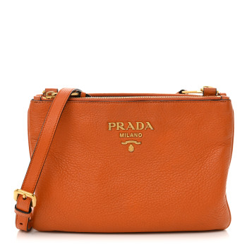 PRADA Vitello Phenix Double Zip Crossbody Bag Papaya