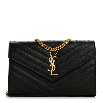 SAINT LAURENT Grain De Poudre Matelasse Chevron Monogram Chain Wallet Black