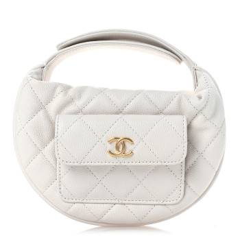 CHANEL Caviar Quilted Polly Pocket Pouch Hobo White