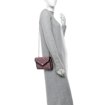 VERSACE Coated Canvas La Greca Signature Wallet On Chain Black Pink