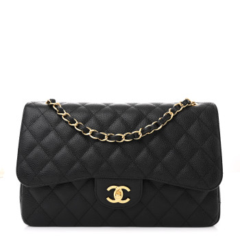 CHANEL Caviar Quilted Jumbo Double Flap Black