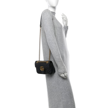 GUCCI Calfskin Matelasse Mini GG Marmont Shoulder Bag Black