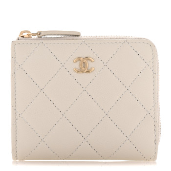 CHANEL Caviar Quilted CC Zip Around Card Holder Wallet Grey