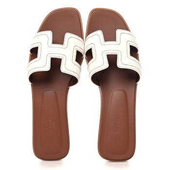 HERMES Calfskin Stitched Oran Sandals 40 White