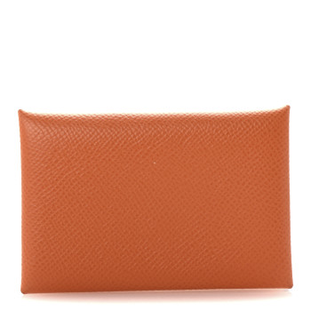 HERMES Epsom Verso Calvi Card Case Orange Celeste