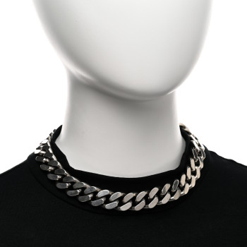 SAINT LAURENT Metal Curb Chain Necklace Oxidized Silver