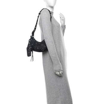 BALENCIAGA Agneau Arena Le Cagole Shoulder Bag XS Black