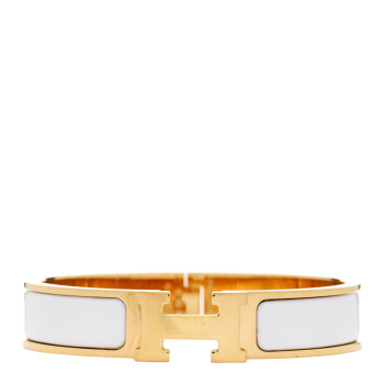 HERMES Enamel Narrow Clic Clac H Bracelet PM White