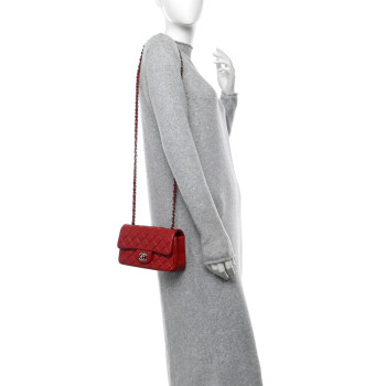 CHANEL Lambskin Quilted Mini Rectangular Flap Red