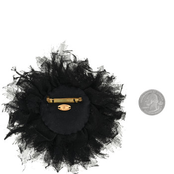 CHANEL Tulle Camellia Brooch Black