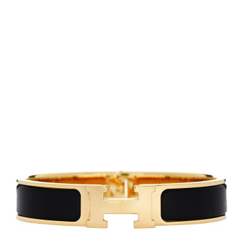 HERMES Enamel Narrow Clic Clac H Bracelet PM Black