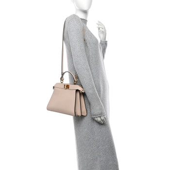 FENDI Vitello Seta Shiny Nappa Plexiglass Small Peekaboo I SEE U Satchel  Poudre