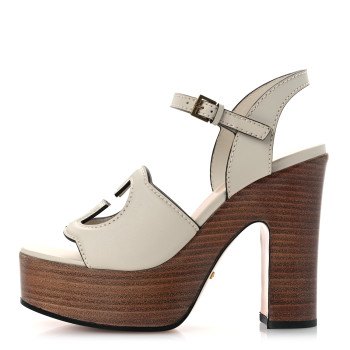 GUCCI Cosmos Softy Calfskin Wooden Interlocking G Cut-Out 30/120mm Platform Sandals 36 Mystic White